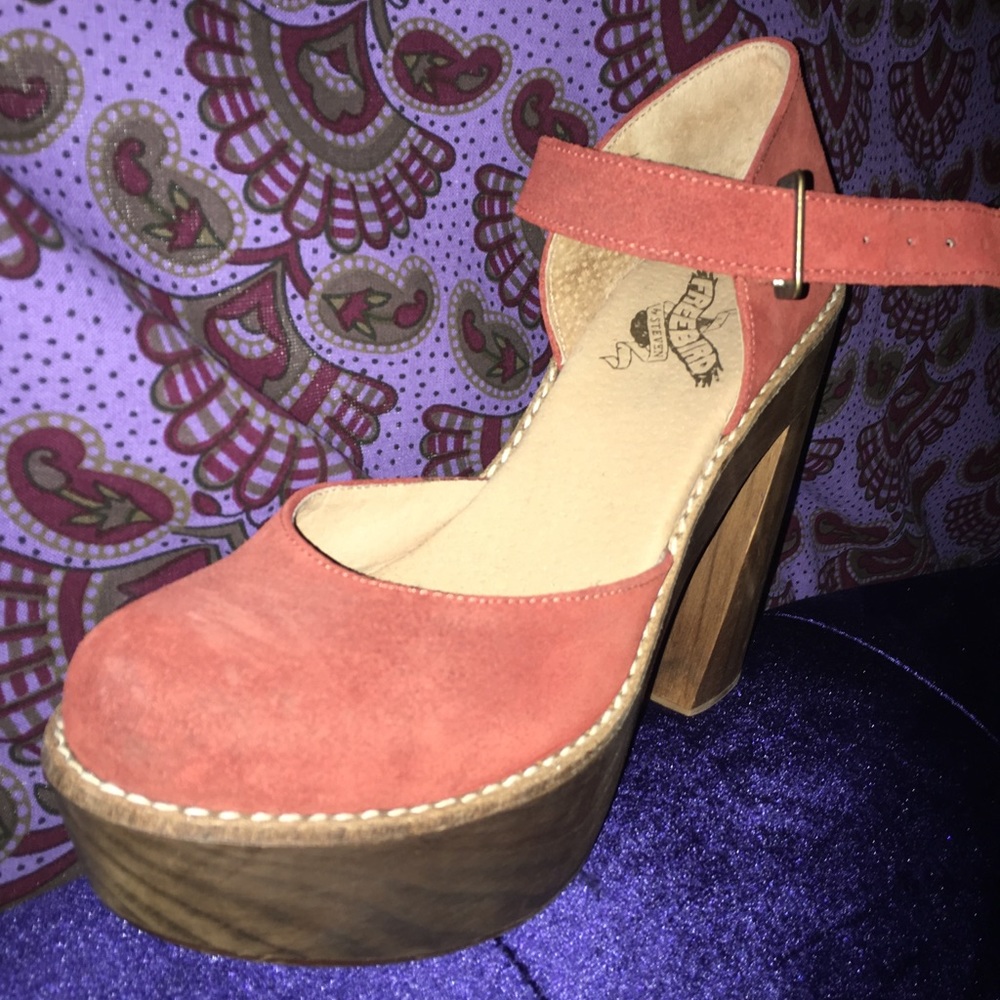 ***SOLD*** Orange Suede Wooden Platform Clogs